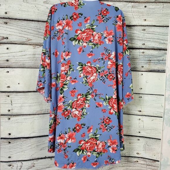 LJ USA Small Blue Floral Open Kimono Cardigan Lightweight - Picture 4 of 6